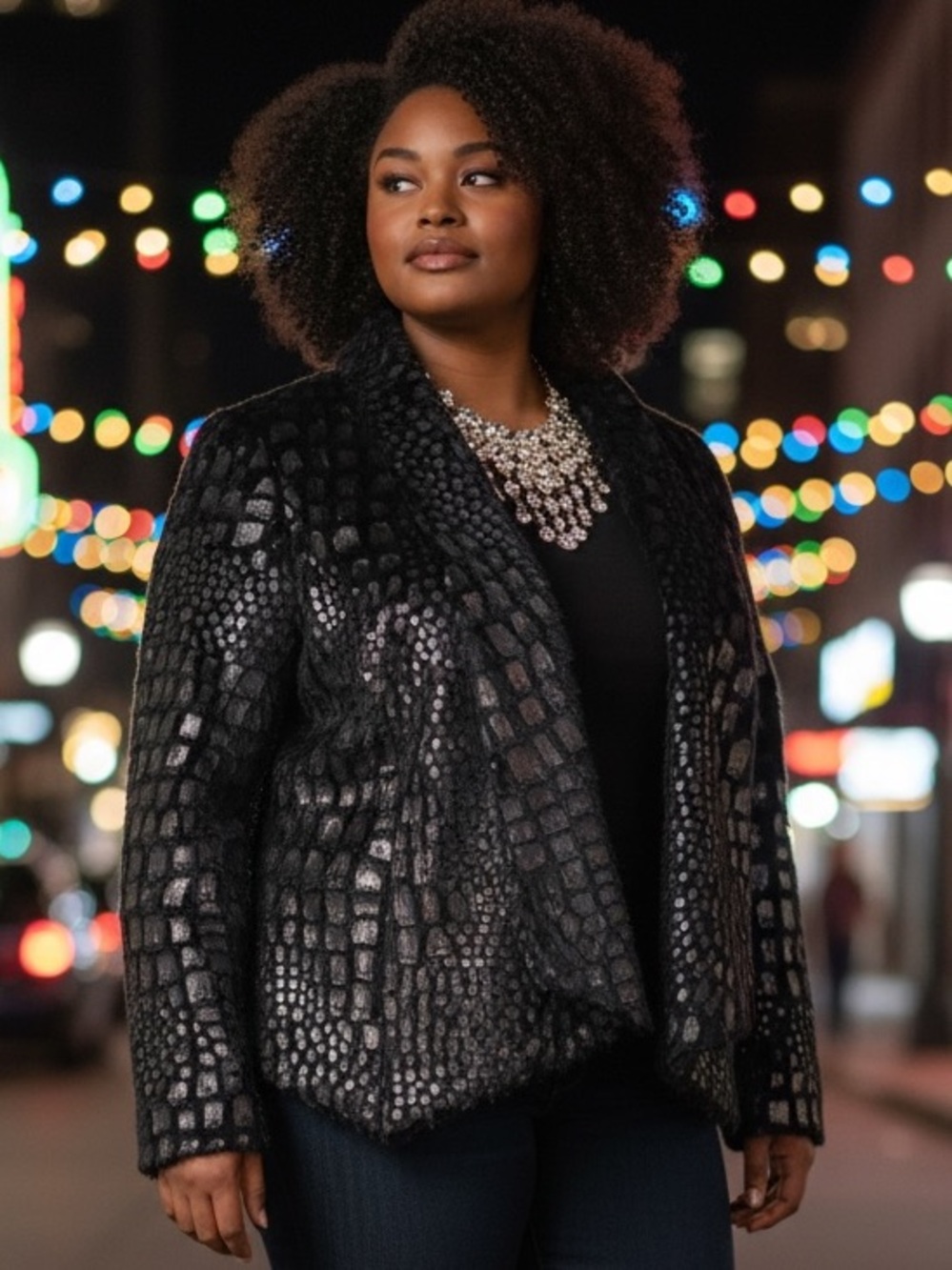 Textured Black Cropped Jacket - Picture 2 of 16